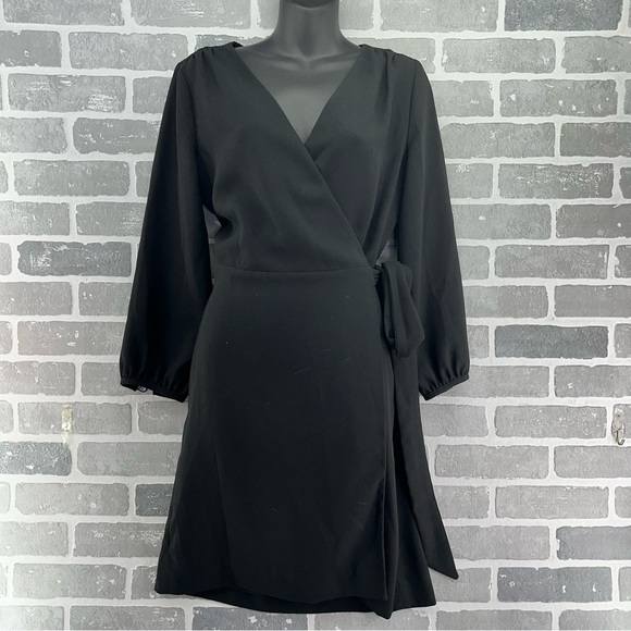 J. Crew Black Long Sleeve Wrap Dress Size 6 - Picture 1 of 11